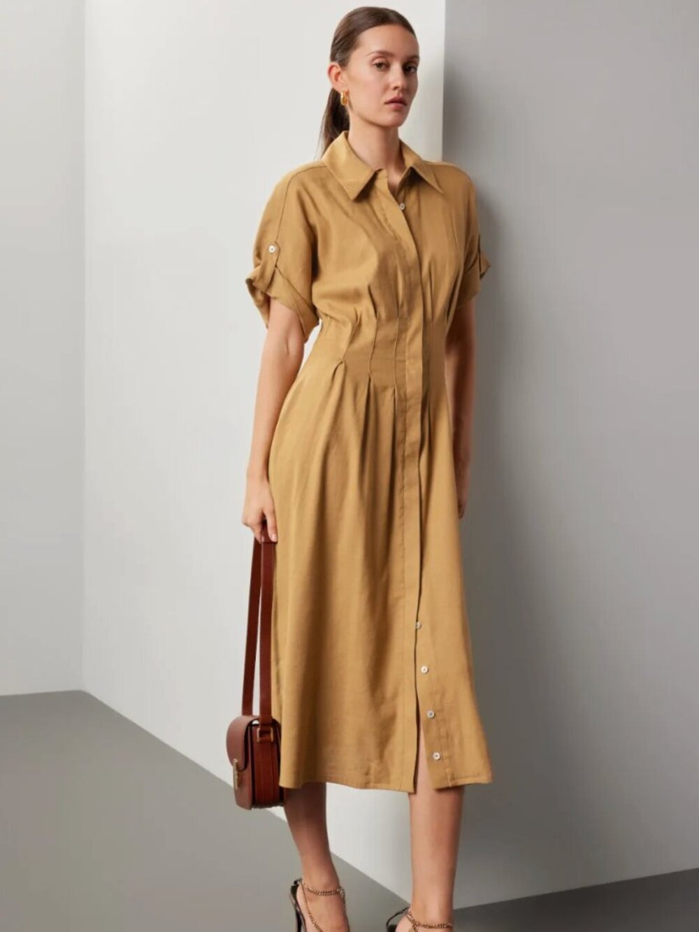 VERONICA BEARD Adavi Linen Button Down Dress Desert Khaki Size 6